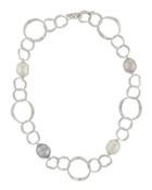 Hammered Oval Link Baroque Pearl Necklace