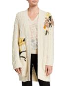 Floral Open-front Wool-blend Cardigan