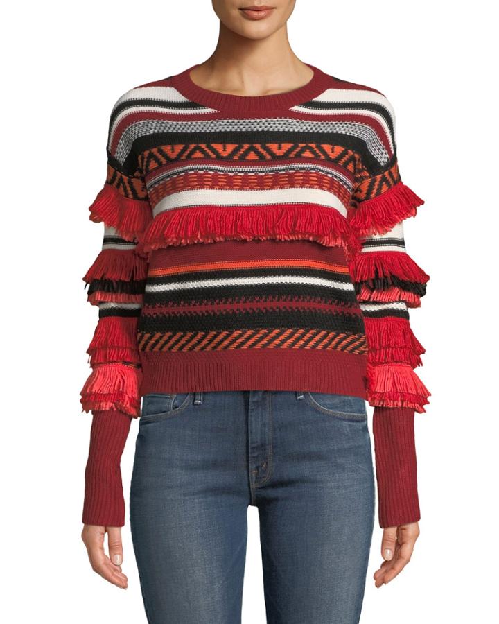 Megan Striped Fringe Crewneck