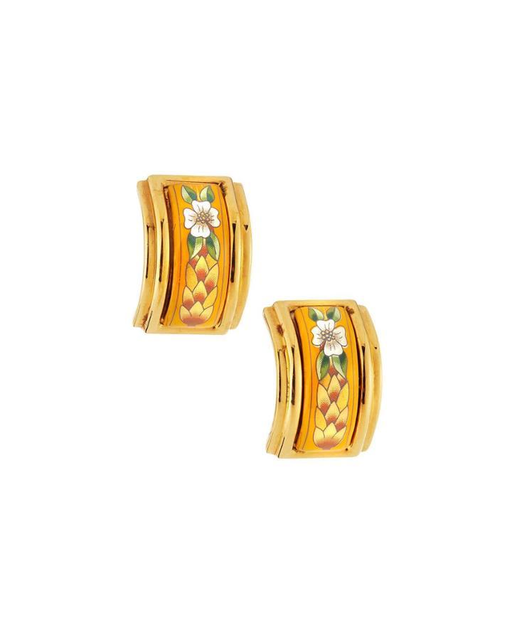 Estate Wheat Enamel Earrings, Yellow
