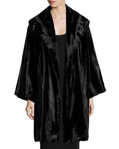 Pony-velvet Long Jacket, Black