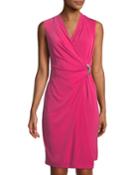 Sleeveless Faux-wrap Dress With Buckle