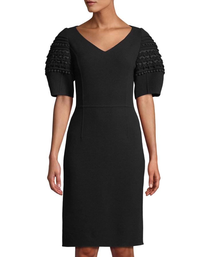 Crochet Balloon-sleeve Stretch-wool Dress