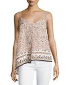 Printed Strappy-shoulder V-neck Top, Anemone