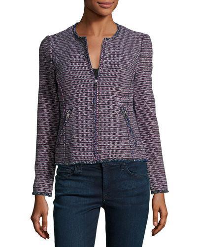 Graphic Tweed Zip-front Jacket, Navy