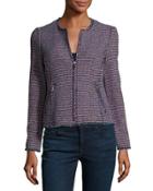 Graphic Tweed Zip-front Jacket, Navy
