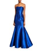 Strapless Mikado Pique Mermaid Gown With Back Draped Bow