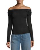 Allegra Off-the-shoulder Long-sleeve Mesh-knit