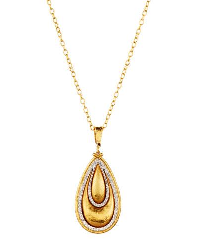 24k Layered Pave Diamond Teardrop Pendant Necklace