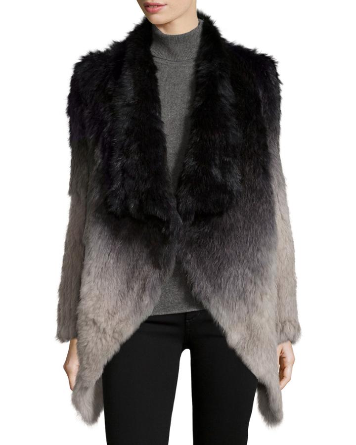Love Token Ombre Rabbit Fur Jacket, Black Ombre, Women's, Size: Small, Black Ombr