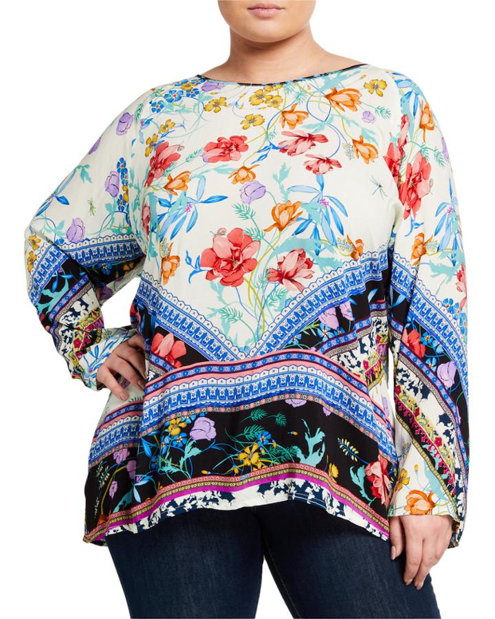 Plus Size Invo Printed Challis Tunic Blouse