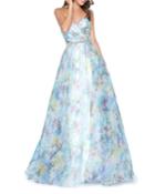 Floral Watercolor Pleated Ball Gown