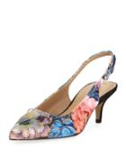 Saint Floral Kitten-heel Slingback Pumps