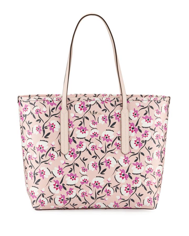 Ariana Medium Floral Saffiano Open Tote Bag