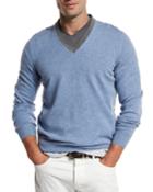 Men's Contrast V-neck Cashmere
