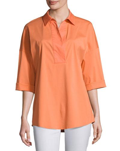 Baldwin 3/4-sleeve Cotton-stretch Blouse, Orange