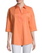 Baldwin 3/4-sleeve Cotton-stretch Blouse, Orange