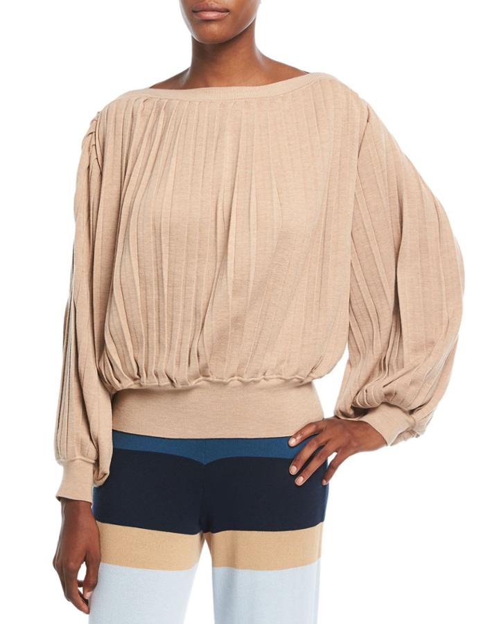 Rumba Boat-neck Pleated Long-sleeve