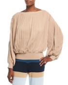 Rumba Boat-neck Pleated Long-sleeve
