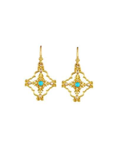 Sueno 18k Turquoise & Diamond Scroll Drop Earrings