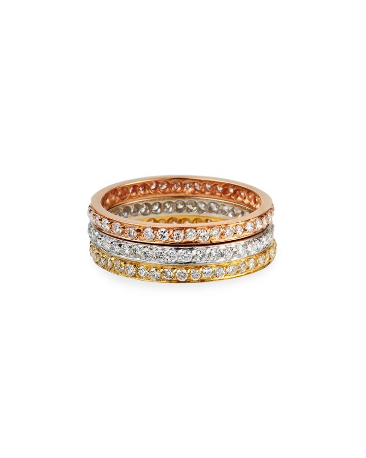 Estate 18k Tricolor Gold Diamond Stackable Rings,