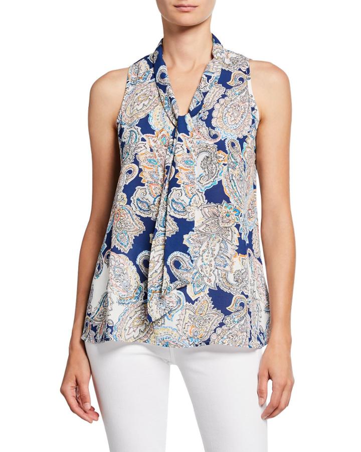 Paisley-print Tie-neck