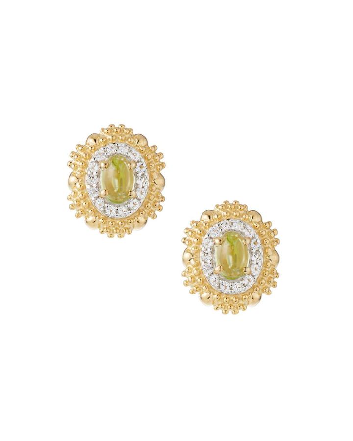 Peridot Button Earrings, Golden