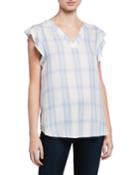 Cap-sleeve Tartan Twill Top