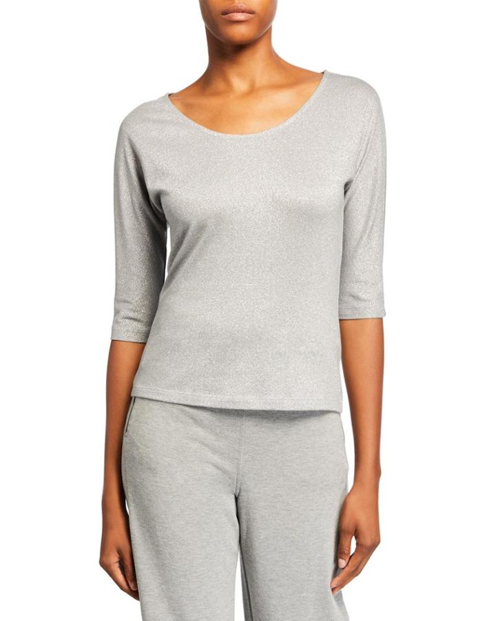 Metallic Scoop-neck Elbow-sleeve Tee