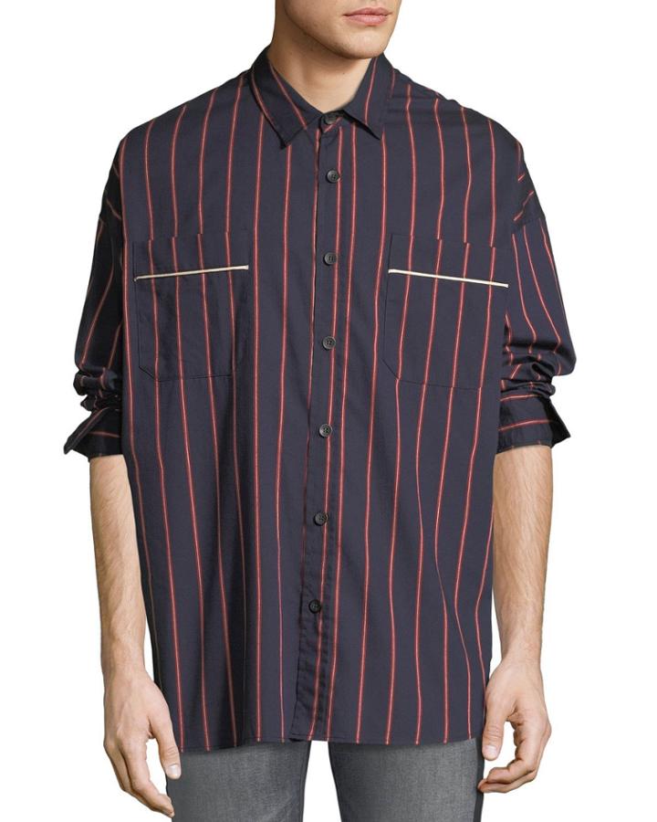 Men's Oversized Striped Button-front
