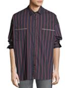 Men's Oversized Striped Button-front