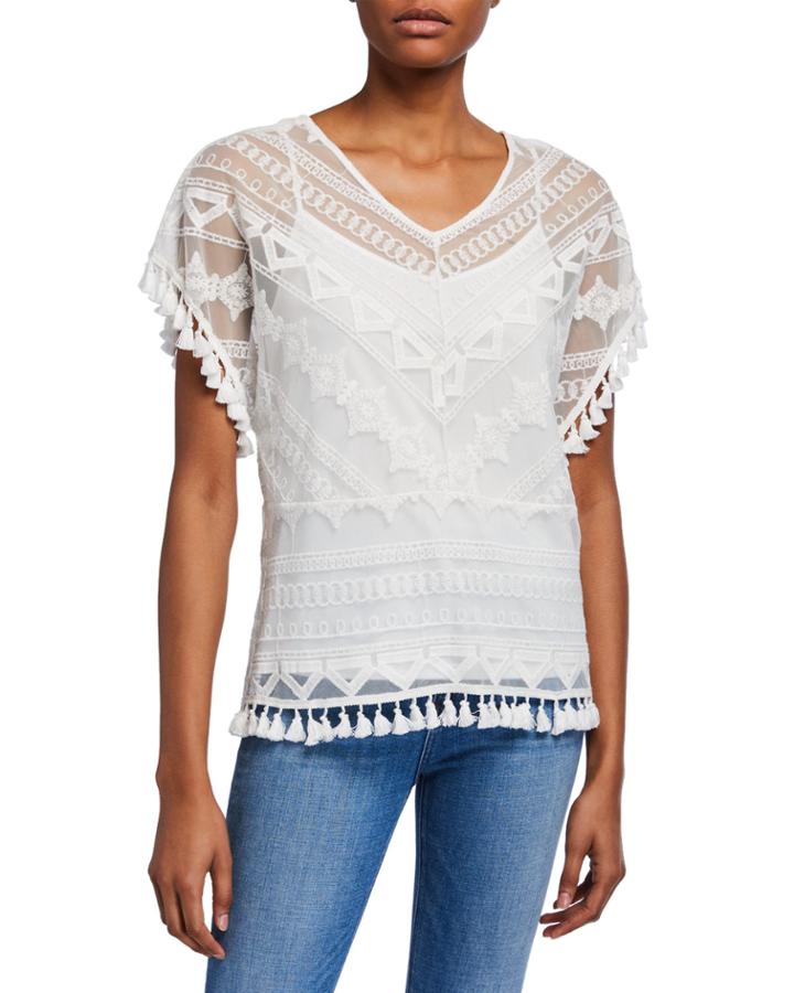 Mesh Tassel Trim Boxy Top