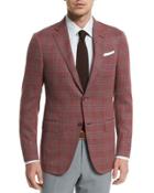 Plaid Two-button Jacket, Red/gray