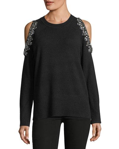 Cashmere Embellished Cold-shoulder