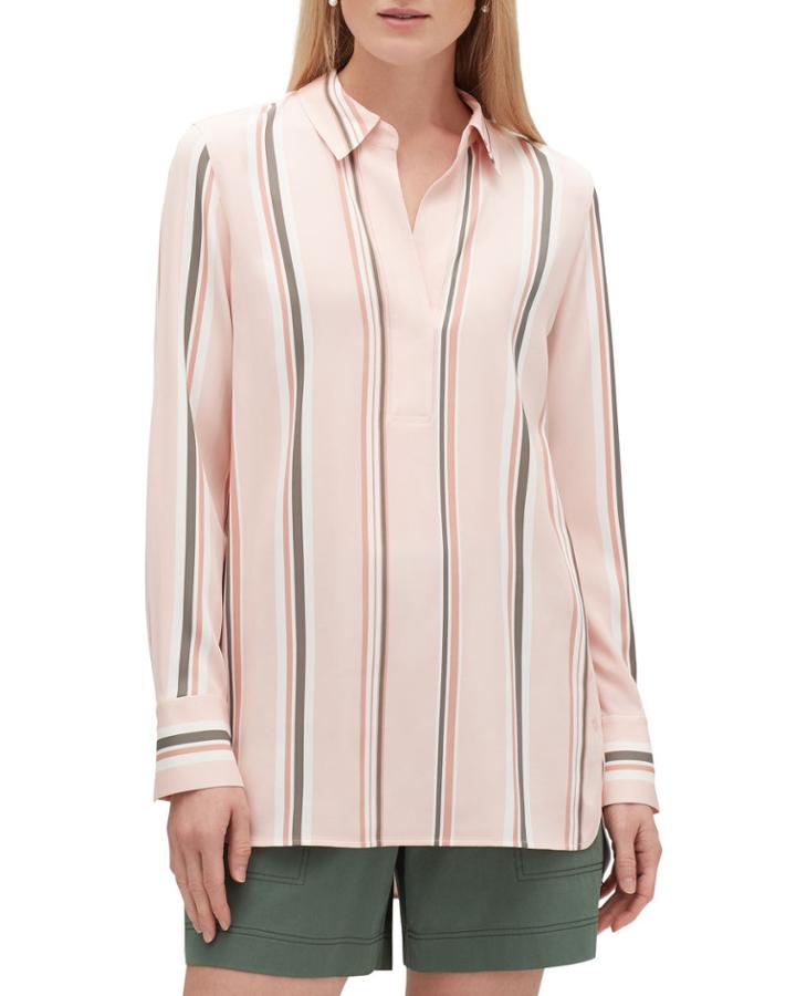 Venida Parasol-stripe Long-sleeve Crepe Blouse