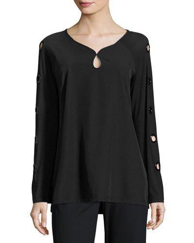 Grommet-sleeve Keyhole Top, Black