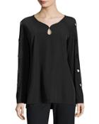 Grommet-sleeve Keyhole Top, Black