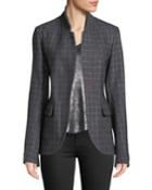 Open-front Check Wool Blazer