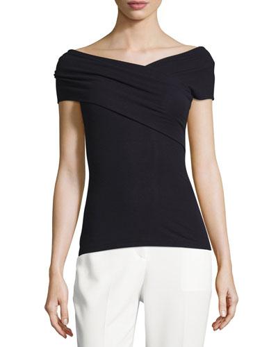 Kellay Ribbed Wrap-front Top