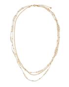Golden Triple-strand Beaded Necklace, White