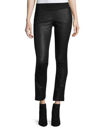 Leather-paneled Slim Pants, Black
