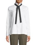 Poplin Blouse W/monili Tie Collar