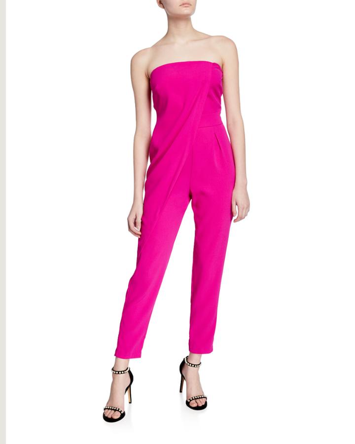 Tes Strapless Asymmetric Overlay Jumpsuit
