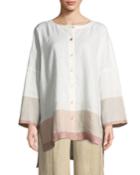 Bicolor-trim Linen Boyfriend Tunic