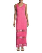 Linen Lace-inset Sleeveless Maxi Dress, Wild Rose