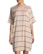 Short-sleeve Striped Stretch-silk Dress,