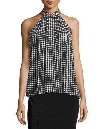 Grommet-embellished Halter-neck Top, Black Pattern