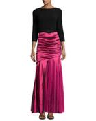 Ruched-skirt Jewel-embellished Gown, Black/magenta