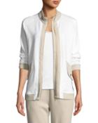 Contrast-trim Zip-front Pique Jacket