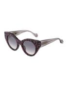 Fanny Printed Sunglasses, Pink/gray